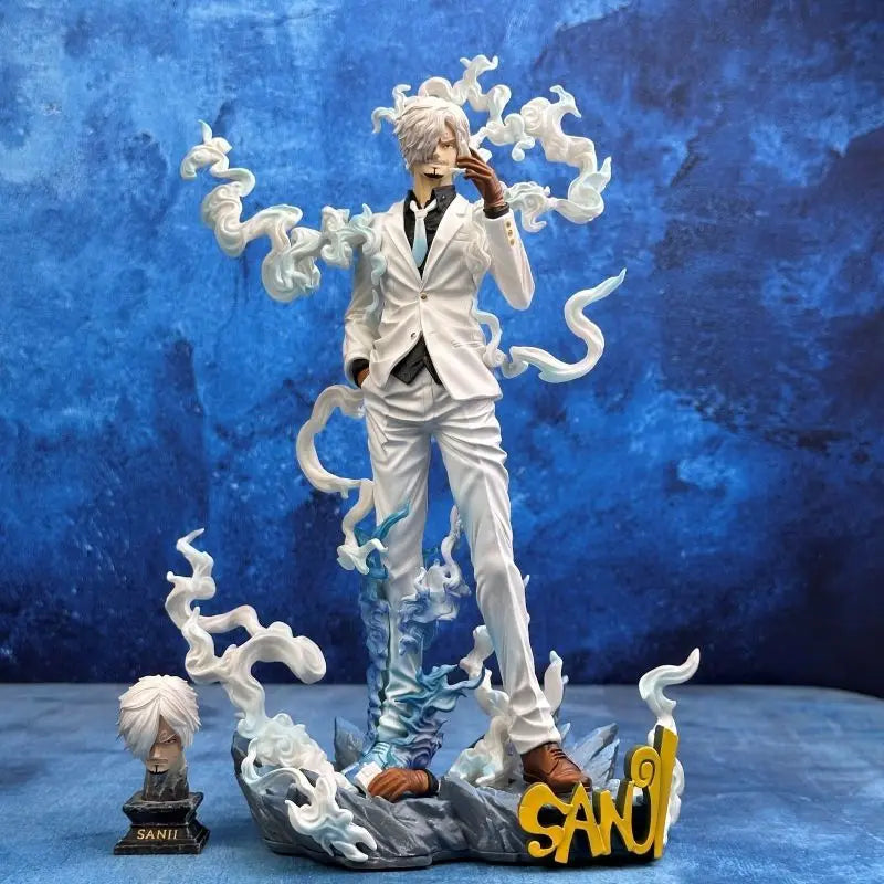 28cm Nika Sanji Nika Zoro Anime Figur Zwei-Kopf-Statue mit Sockel PVC Sammlermodell Spielzeug Desktop Ornament Jungen Geschenk
