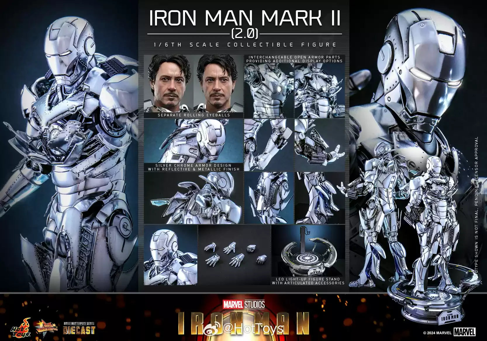 Genuine Hottoys Marvel Ht Figure 1/6 Mms733 Iron Man Mk2 2.0 Mark2 Die Cast Action Figurine Collection Model Customized Doll Toy