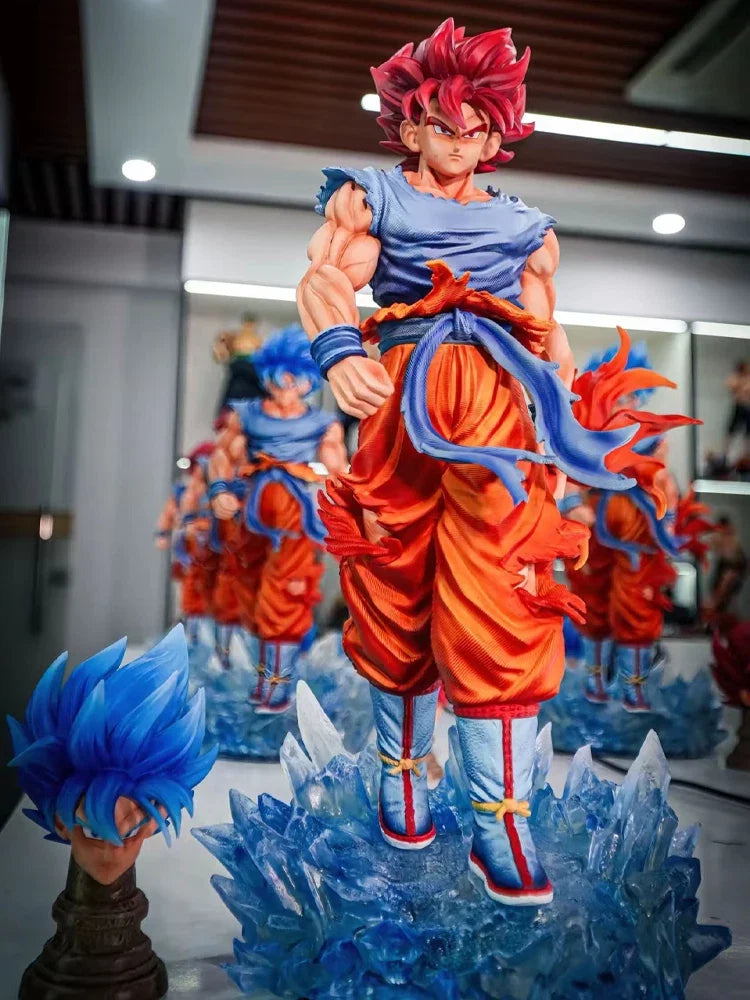 33cm/12.9inch JT Goku Statue Dragon Ball Z Super Saiyan Goku Figure Replace Head Led Base Gk Statue Collection Model Toy Gifts