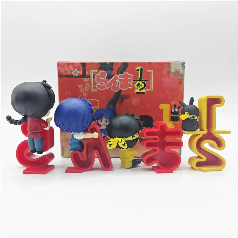 Aixlan 4PCS Ranma 1/2 Figure Ranma Tendou Akane Q Version Cute PVC Action Figure Amine Christmas Gift Collectible Figurine