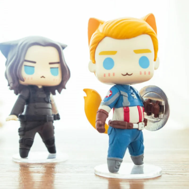 Captain America Winter Soldier Spiderman Q Edition Figure Handmade Desktop Ornament Creative Car Decor Marvel Office Collectible
