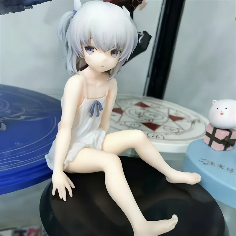 10cm White Hair Anime Girl Sitting Pose Anime Figure Model Statue Collection Desktop Decoration Ornament Toy Gift for Fans