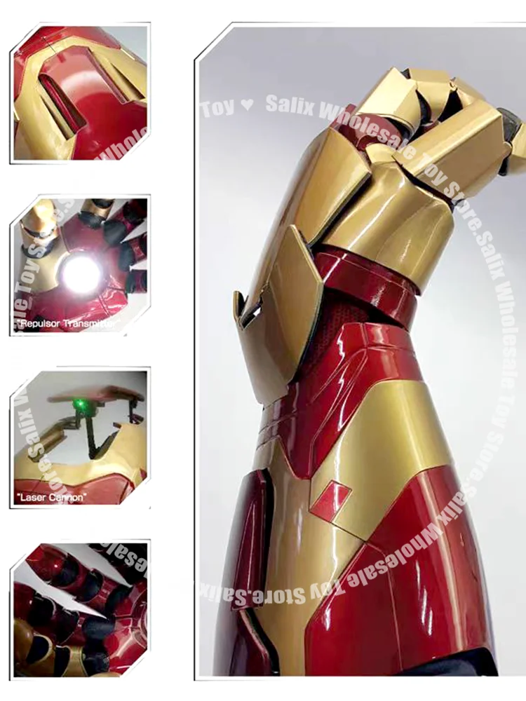 In Stock Mk43 Avengers Marvel 1:1 Iron Man Glowing Arm Gloves Cosplay Performance Props Wearable Figure Toys Gifts Customized