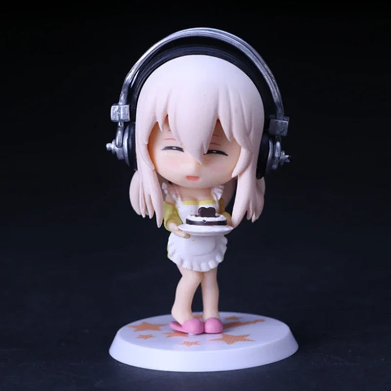 10CM Anime Figure Super Sonico Working Swimsuit Suit Chassis Q Version Model Dolls Toy Gift Collect Boxed Ornament PVC Material