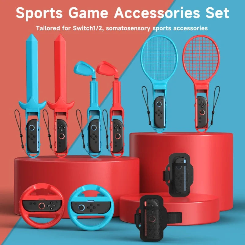 10-in-1 Family Pack with Tennis Rackets Adjustable Golf Clubs Swords for Nintendo Switch2 For Switch 2 Sports Accessories Bundle