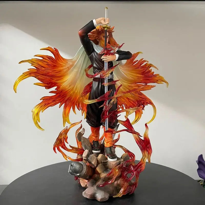 Demon Slayer Gk Flame 30cm Hashira Kyojuro Rengoku Drawing Sword Anime Figure Statue Model Desktop Computer Case Decoration Toy