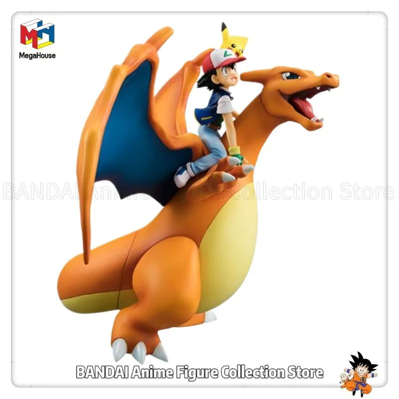 Hot Sale Original MegaHouse G.E.M.Series Pocket Monsters SATOSHI &PIKACHU & LIZARDON 19CM Limited Edition Toys Model Statue