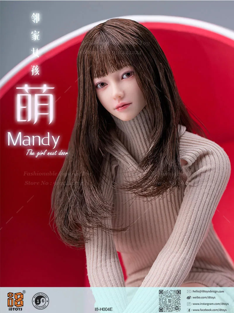 I8Toys I8-H004 1/6 Women Soldier Cute Mandy Head Sculpt Movable Eye Sculpture Head Model Fit 12Inch Action Figuremodel Toys