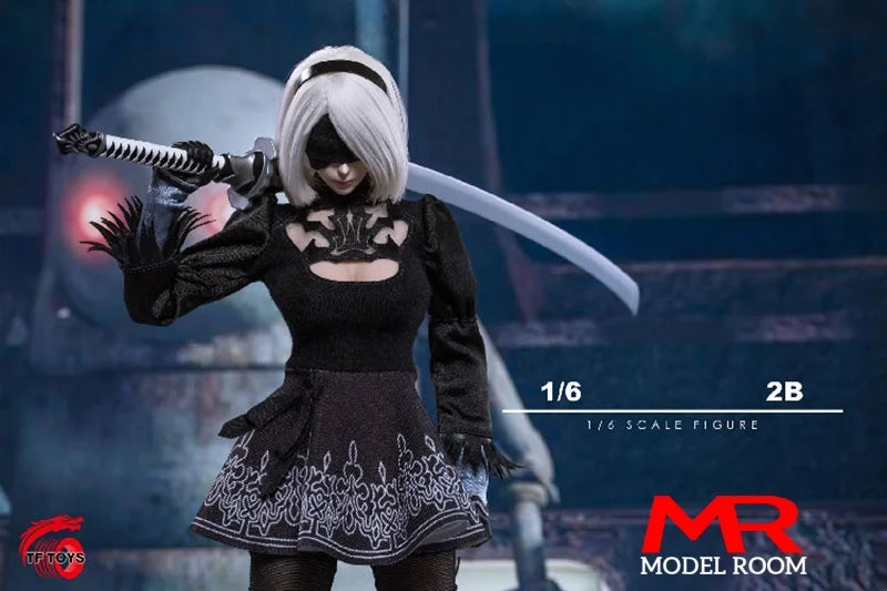 TF TOYS TF01 1/6 Scale 2B Girl Dress Head Sculpt Cosplay Clothes Props Fit 12'' TBL S10D Female Soldier Action Figure Body Dolls
