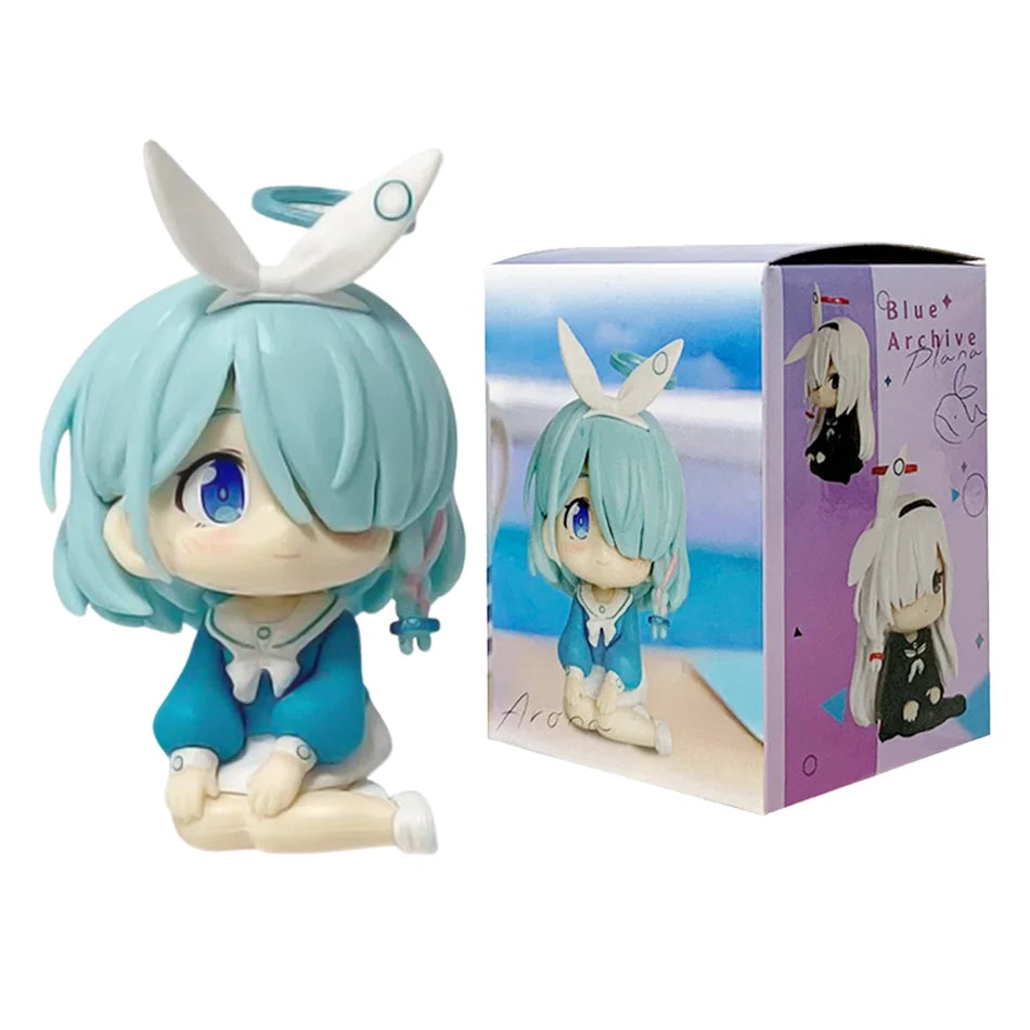 Beautiful Girl 7.5cm Blue Figure Anime Cute Chibi Desktop Standing Pose Animation Model Toy Gift Collection Ornament PVC