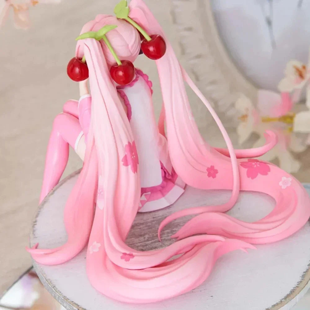 Hatsune Miku Anime Figure Pink Dress Model Cherry Blossom Decoration Desktop Ornament Collectible Action Toy for Birthday Gift