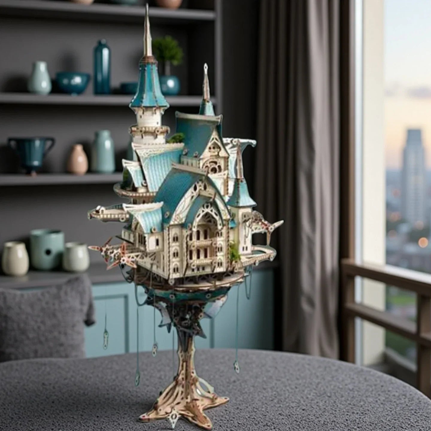 OUZEY Gothic Castle Model Kit - 3D Wooden Steampunk Dollhouse, DIY Fantasy Building Project for Adult Collectors 14+
