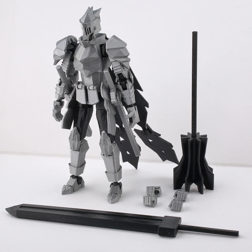 9L3D Lucky13 Silver Knight Robot Action Figure Dummy13 with Giant Sword T13 Multi-Jointed 3D Printed Collectible Toy Titan13