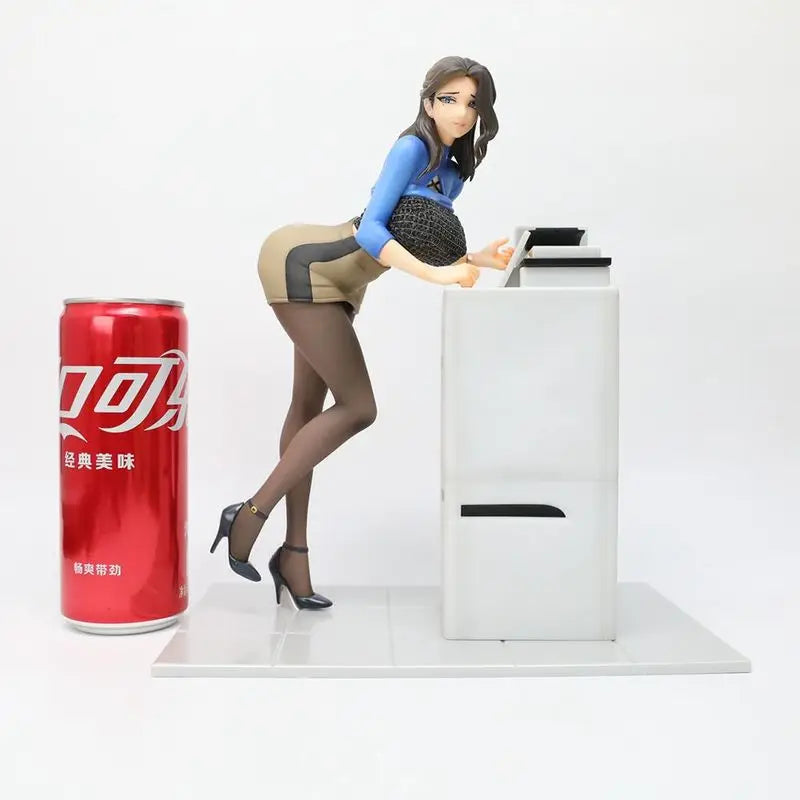 Stilvolle, gefasste, charmante Anime-Bürodame PVC-Figur, Drucker-Szene, Desktop-Bücherregal-Deko, Sammlermodell für Anime-Fans