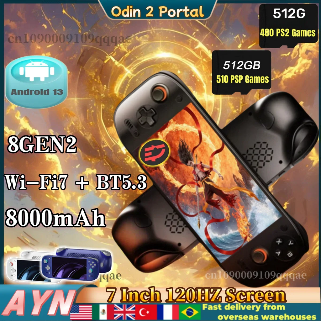 AYN Odin 2 Portal Handheld Game Console 7 Inch 120HZ Screen Android13 8000mAh 8Gen2 Open Source  Portable Console PSP PS2 Gifts