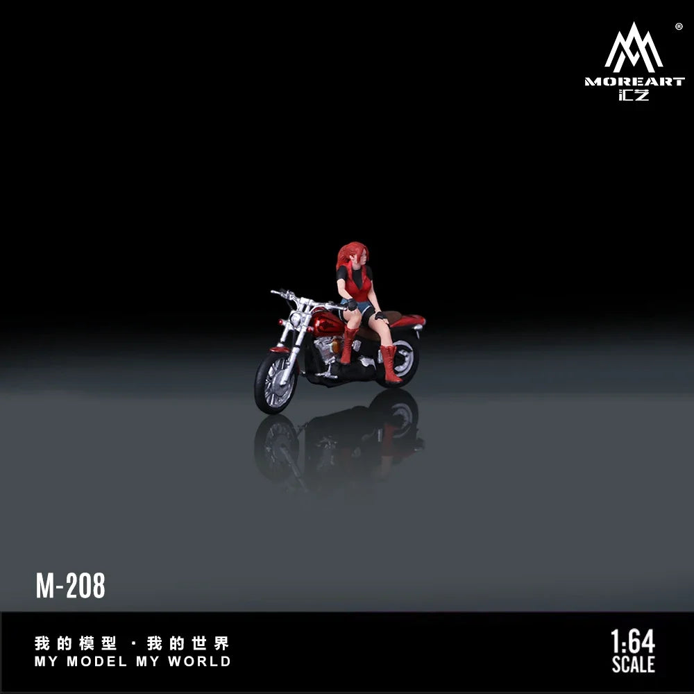 MoreArt 1:64 Red Motorcycle Red Boot Cool Female Figure Resin Model, Miniature Scene Decoration Gift&Display