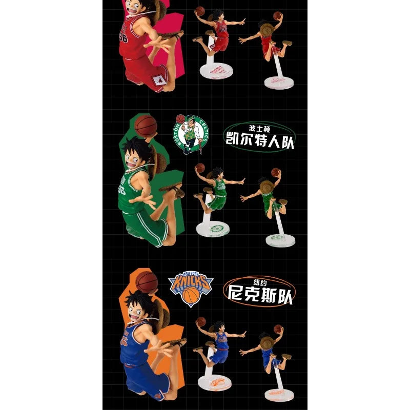 New Launch BANDAI One Piece × NBA MSP Luffy Action Figure -Los Angeles Lakers Bulls Warriors Collectible Model Toy Gift for Fans