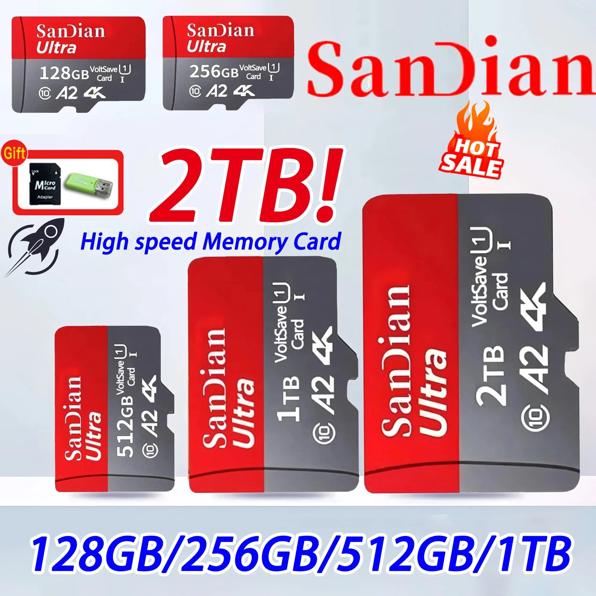 New 2TB Micro TF/SD Card 256GB 512GB Class 10 High Speed Memory Card Large Capacity 1TB Memory SD Card for Laptop/MAC/Phones