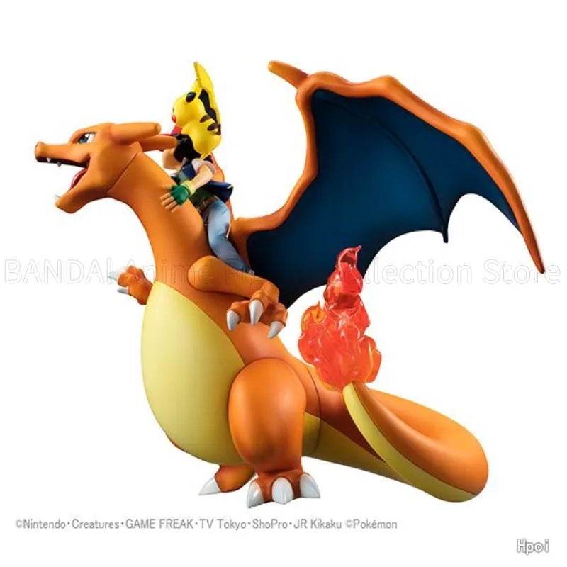 Hot Sale Original MegaHouse G.E.M.Series Pocket Monsters SATOSHI &PIKACHU & LIZARDON 19CM Limited Edition Toys Model Statue