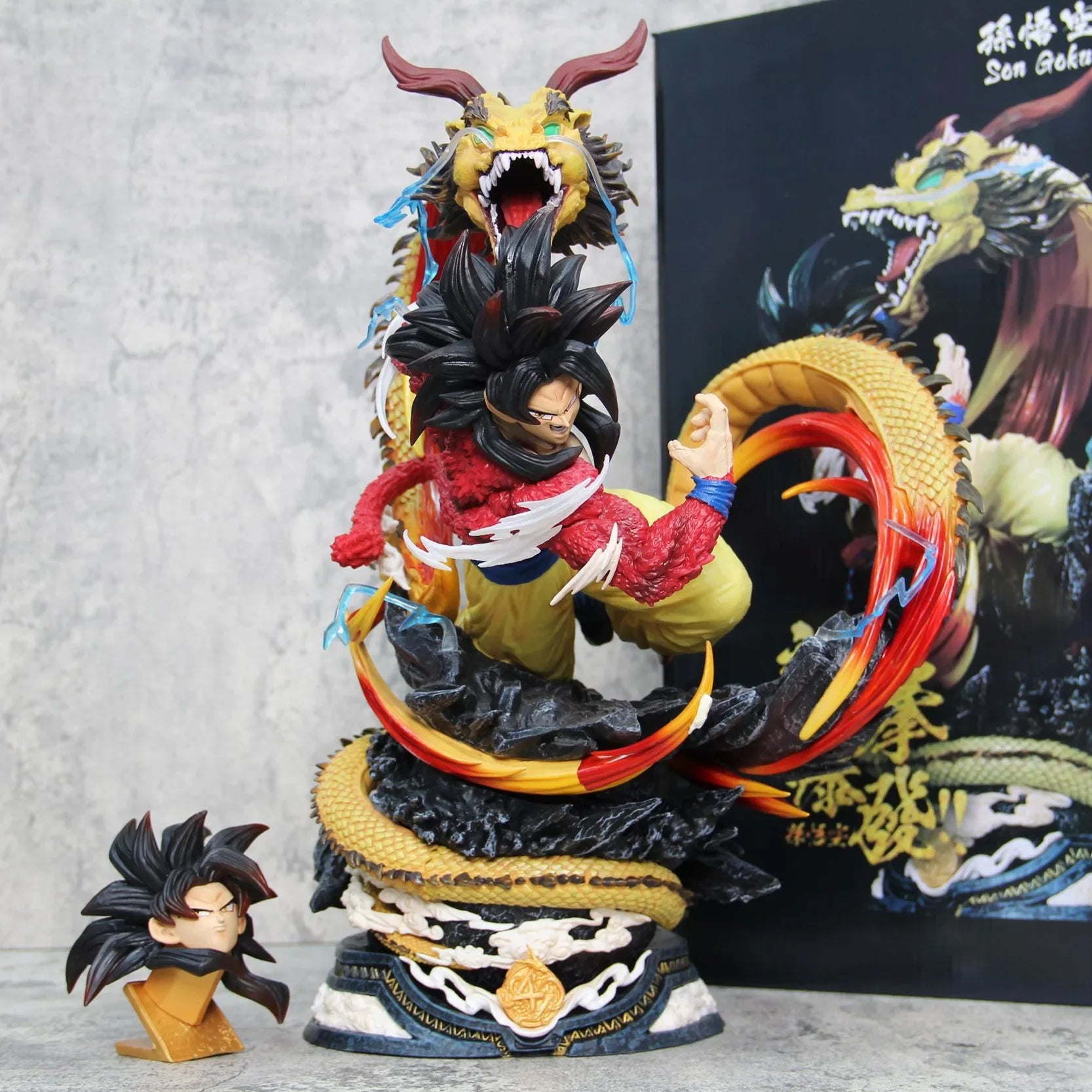 42cm Anime Dragon Ball Dragon Fist Super Four Son Goku Large-Sized Figure Pvc Double Headed Model Ornaments Kakarotto Statue Toy