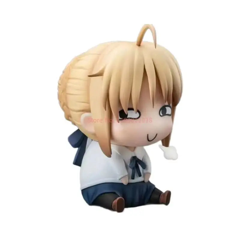 Q Version Saber Anime Figure Fate Stay Night UBW Altria Pendragon Collectible Toy Model Funny Face Sitting Pose Ideal Fans Gift