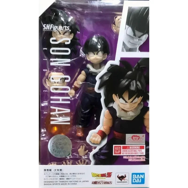 In Stock BANDAI S.H.Figuarts Original Dragon Ball Z Son Gohan Kid Era Anime Action Figure Replaceable Face Toy Gift for Kid