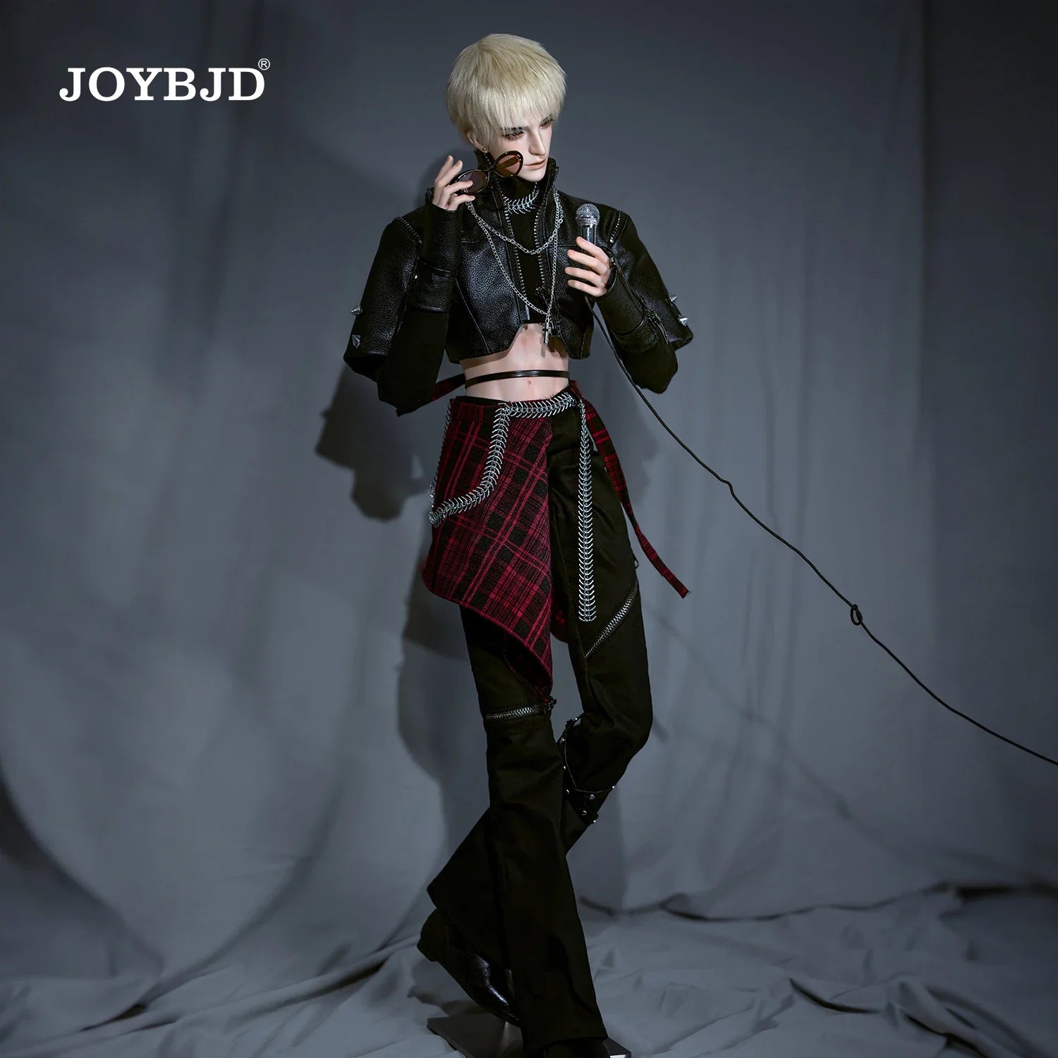 JOYBJD 1/3 BJD Doll Jinghuai Fullset Wide Shoulder Muscular Male Body Resin Figure with Leather Jacket Outfit & Wig
