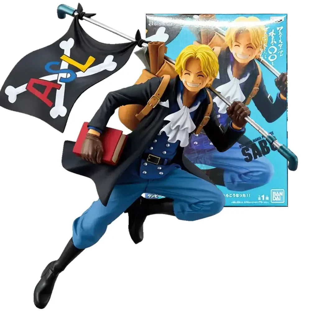 18CM Sabo Figure Anime ONE PIECE Cute Run Anti-Flag Three Brothers Desktop Golf Artwork Model Toy Gift Collection Ornaments PVC