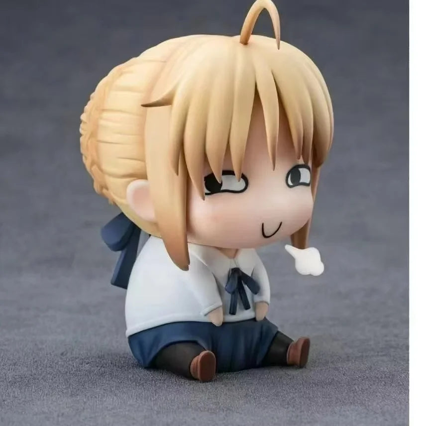 Q Version Saber Anime Figure Fate Stay Night UBW Altria Pendragon Collectible Toy Model Funny Face Sitting Pose Ideal Fans Gift