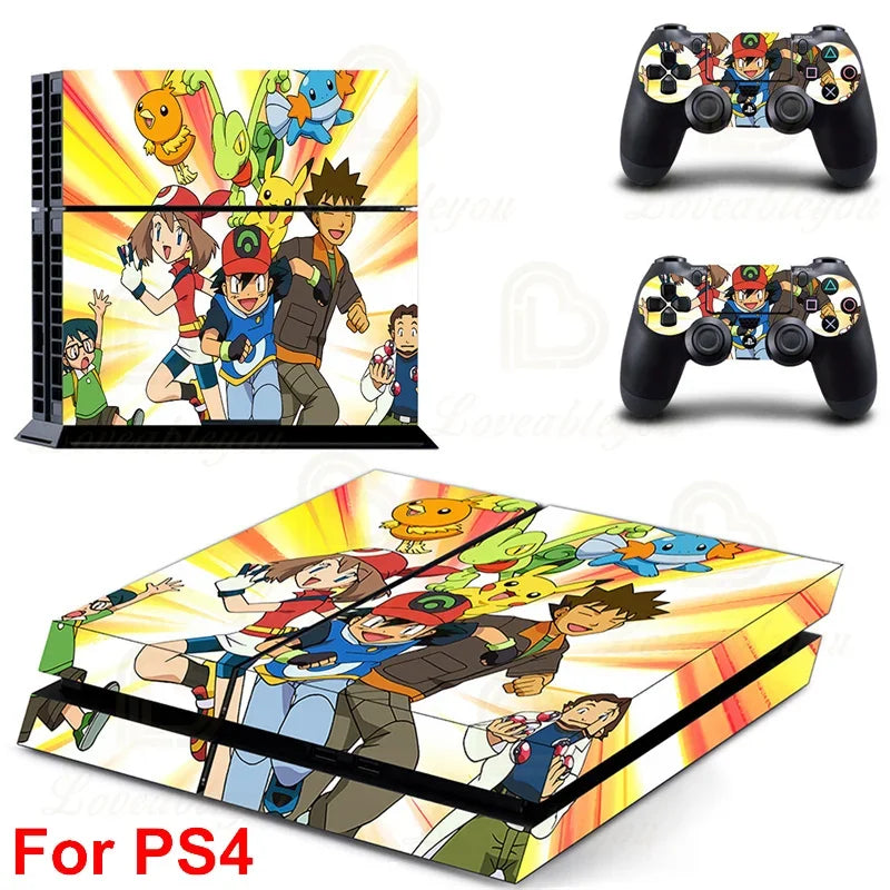 Gengar Stickers for SONY PS4 Pro Slim Console Pikachu Mew Full Body Skin Decals for PlayStation 4 Controller Gamepad