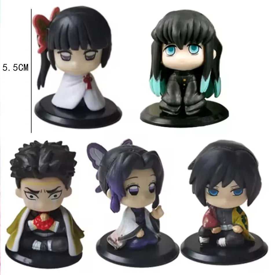 Set Demon Slayer Q Version Sitting Figure Toy Anime Kimetsu no Yaiba Tanjiro Nidouzi Inosuke Zenizu PVD Figurine Model Doll
