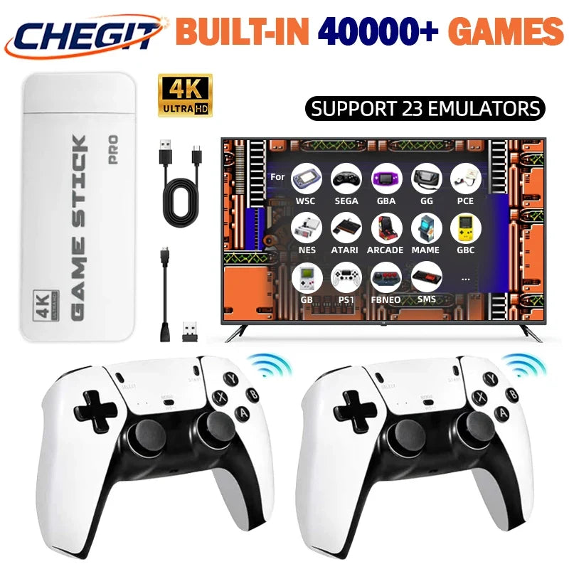 4K Mini TV Game Stick Video Game Console Built-in 30000+/40000 Games 64G Handheld Game Player Wireless Controller Retro Gamepad