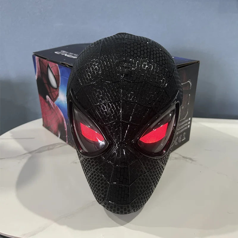 Anime Spiderman Headgear Black Spider-man Mask Toys For Children Gift 1:1 Cosplay Anime Figures Electronic Mask Toy Ring Control