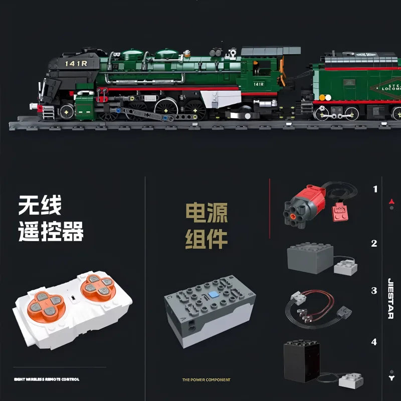 JIESTAR 59098 DIY Electric Train Building Blocks 141R Steam Engine Model Brick Toy for Kids Adults  Educational Birthday Gift
