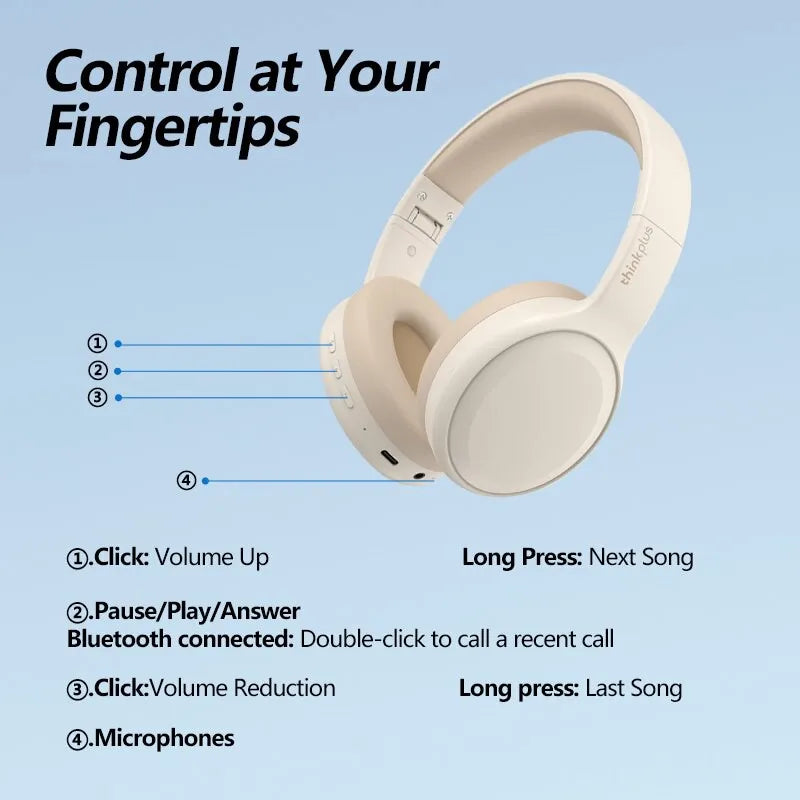 Choice Lenovo TH30 Wireless Headphones Bluetooth 5.3 Earphones Foldable Game Headset Sport Headphone with Mic Music Earbuds
