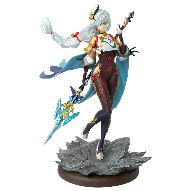 29CM Anime Figure Genshin Impact Shenhe Standing White Hair Holding Gun Model Toy PVC Collectible Figurine Sculpture Toy