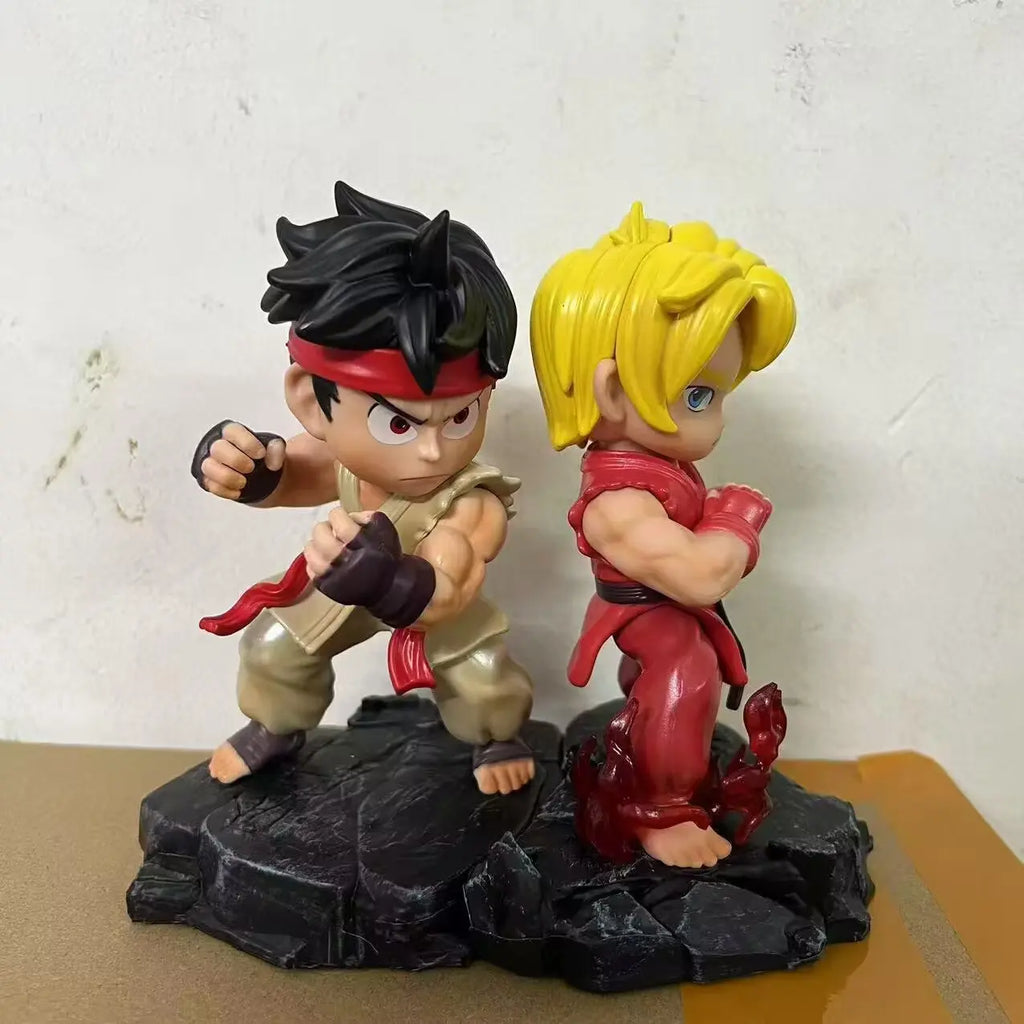 15cm Street Fighter Ken & Ryu Chibi Style Anime Figure Collectible Statue Set Desktop Decoration Gift for Fans
