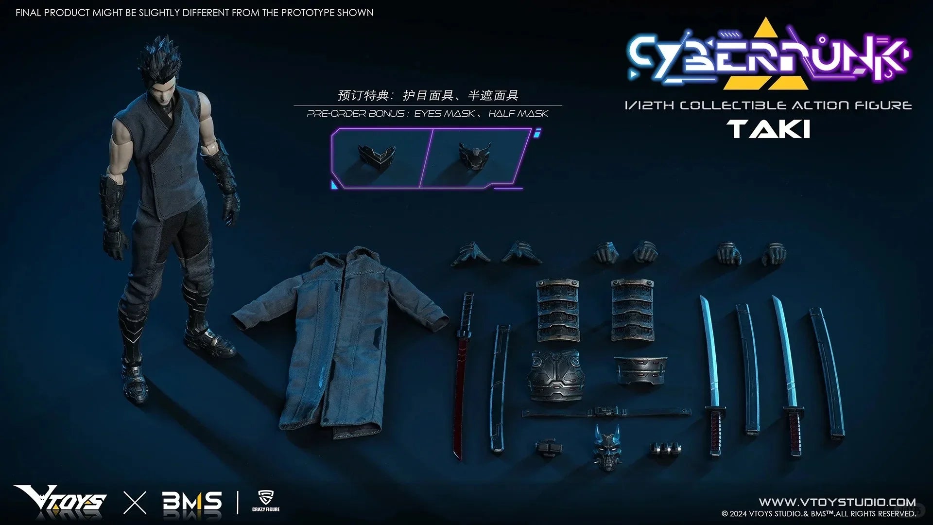 VToys Cyberpunk Samurai Taki VSD010 Action Figure Original Collection With Replaceable Accessories PVC Figurine Toy Gift Decor