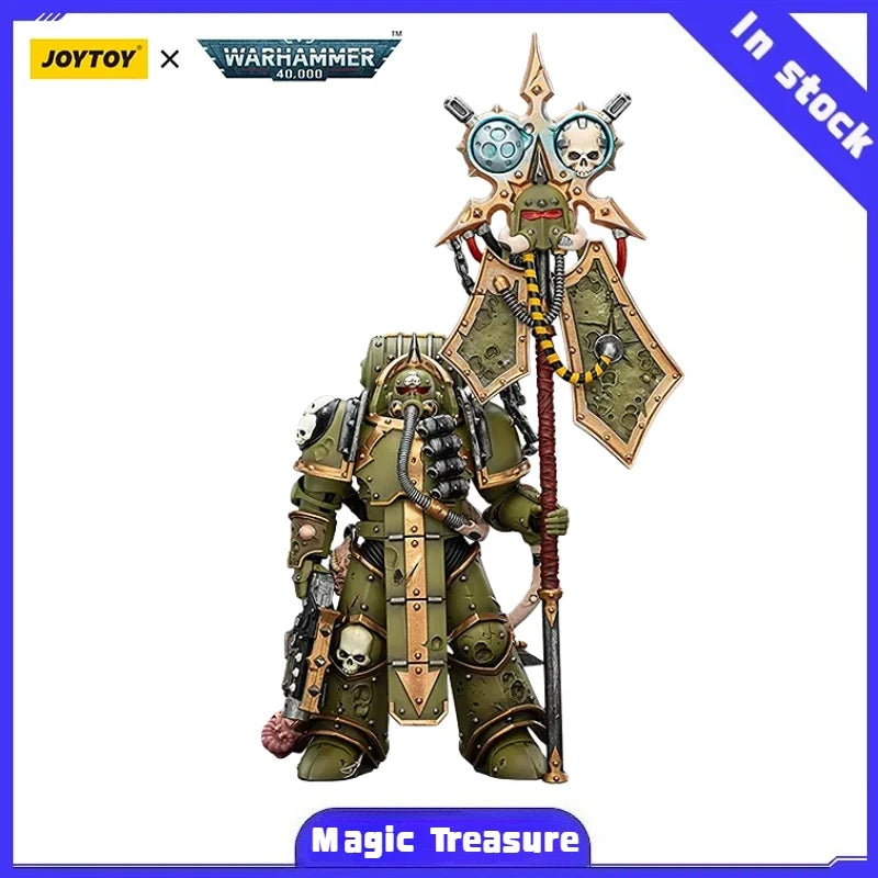 【MT】JOYTOY Warhammer 40K Death Guard Plague Marine Icon Bearer with Boltgun and Plague Knife 1/18 Action Figure Model