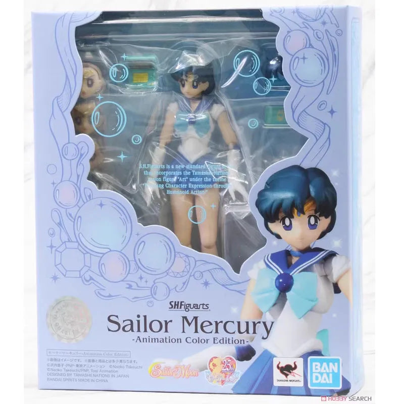 Bandai Genuine SHF Sailor Moon Venus Mars Jupiter Pluto Mercury Animation Color Anime Action Figure Model Toy Gift KidChristmas
