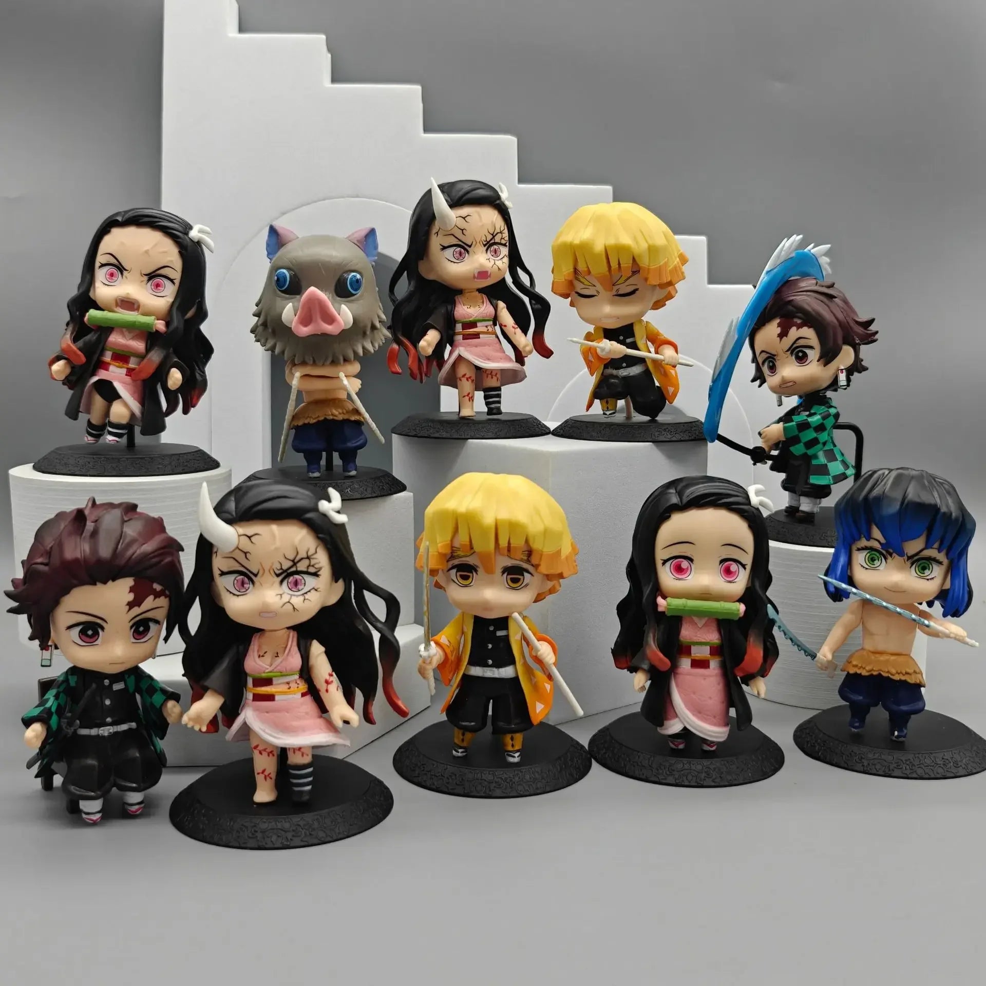 Demon Slayer Sitting Ghost Doll 10pcs Set Q Version Tanjiro Nidouzi Inosuke Zenizu Figure Action Figure Movie Model kid Toy Gift