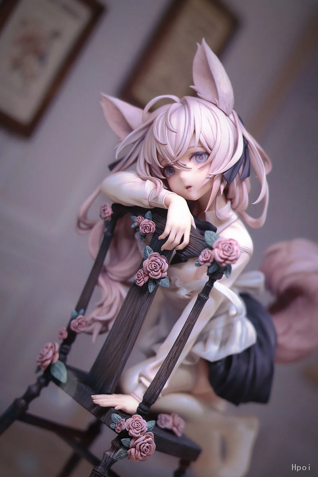 22CM Anime Rabbit Flova Figure 1/7 Stool Kneeling Scene Matching Model Toy Gift Collection Aciton Figure Rabbit Ears Ver PVC