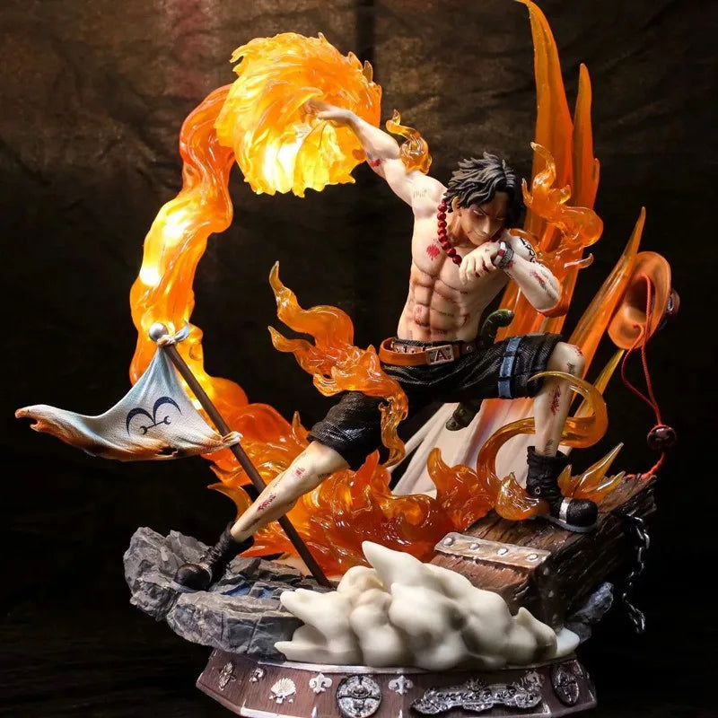 42cm Portgas D Ace Entei Figure Flame Emperor MAX Version with LED Effects Burning Island Scene Statue for Collectors Gift