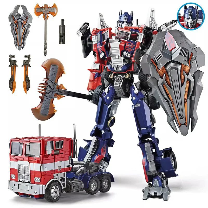 31CM Verwandlung Optimus Prime Roboterauto Spielzeug LKW-Kopf Metallwaffen Anzug Gold Schwarz Autobots Actionfigur Modell Spielzeug Geschenk