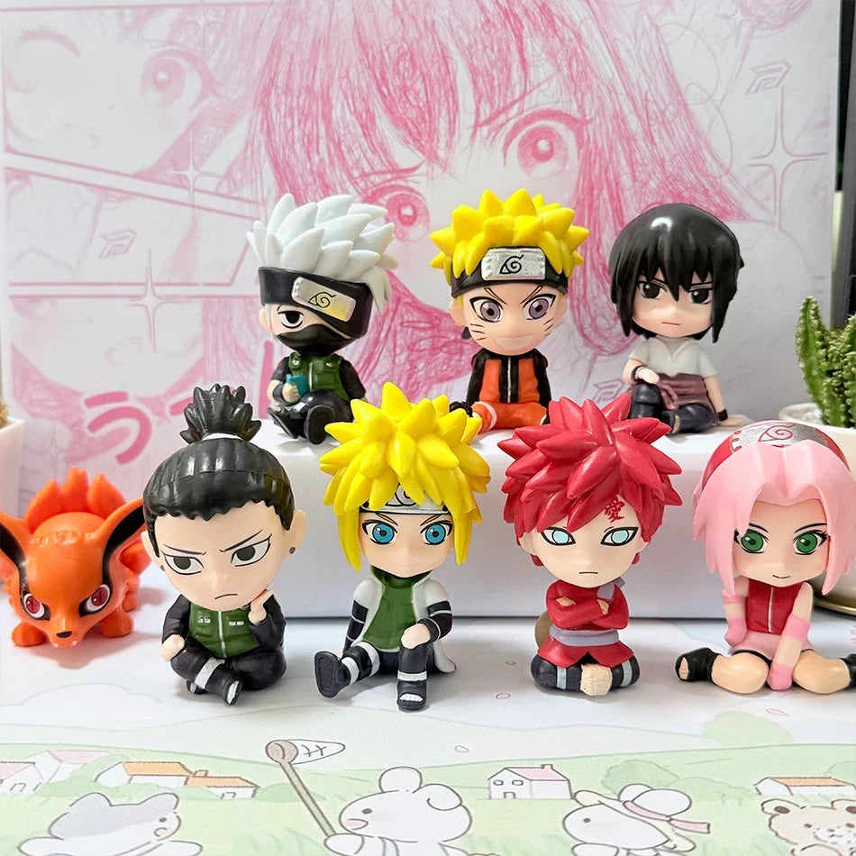 Popular Naruto Anime Figures Kakashi Action Figures Q Version Models Cute Sasuke Itachi Figures Car Decoration Accessories Toys