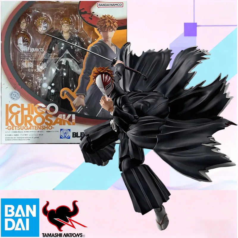 In Stock BANDAI Original S.H.Figuarts BLEACH ICHIGO KUROSAKI GETSUGATENSHO SHF Action Figure ModelGift forKid Foam Box Packaging