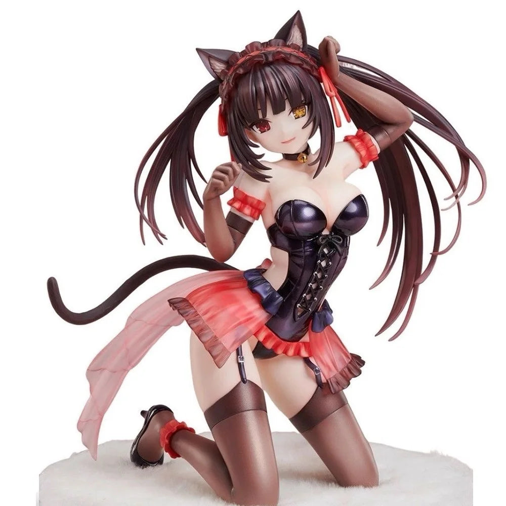 17cm Date A Live Kurumi Cat Ear Ver Pajamas Kneeling Pose Anime Figure Statue Desktop Decoration Gift