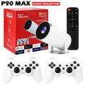 P90 Max Video Game Console w 2 Wireless Controllers 19000+ Retro Games Support 4K 1080P Androd11 Portable Smart Gaming Projector