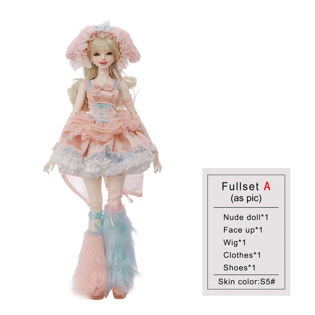 BJD Doll 1/4 Melanie A Pink Bunny Female Full Set Outfit Dress Smile Expression ShugaFairy Resin Figure W/ Wig