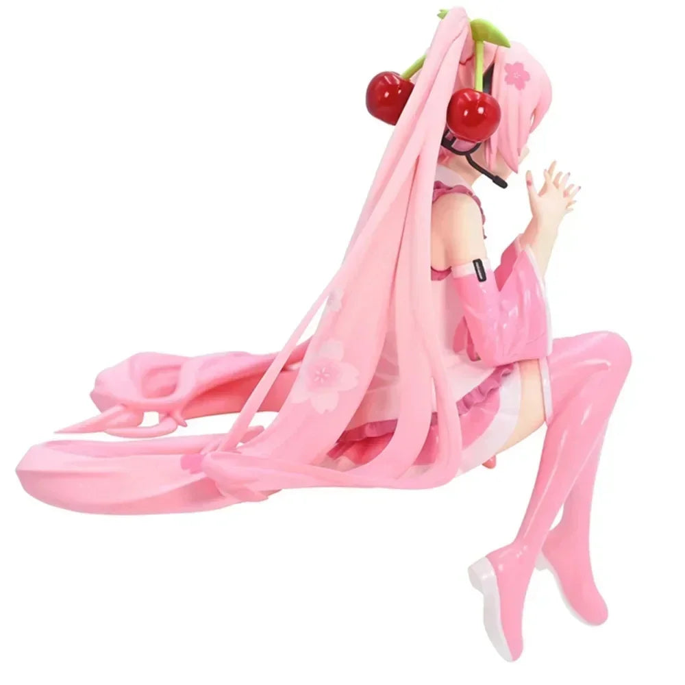 Hatsune Miku Anime Figure Pink Dress Model Cherry Blossom Decoration Desktop Ornament Collectible Action Toy for Birthday Gift